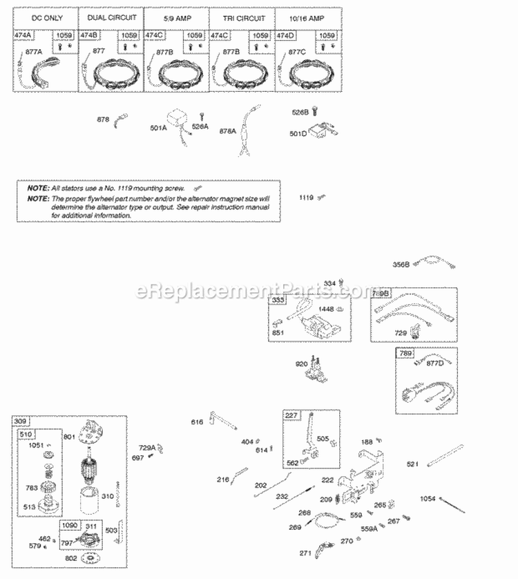 Alternator Controls Ignition Diagram and Parts List for  Briggs and Stratton Engine